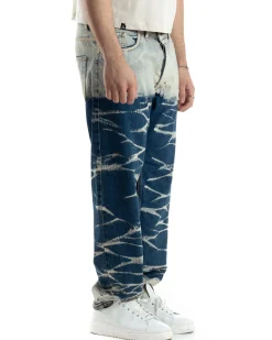 Pantaloni Uomo Jeans Baggy Sabbiato Tie-Dye Denim Fondo Largo Ampio GIOSAL-JS1018A