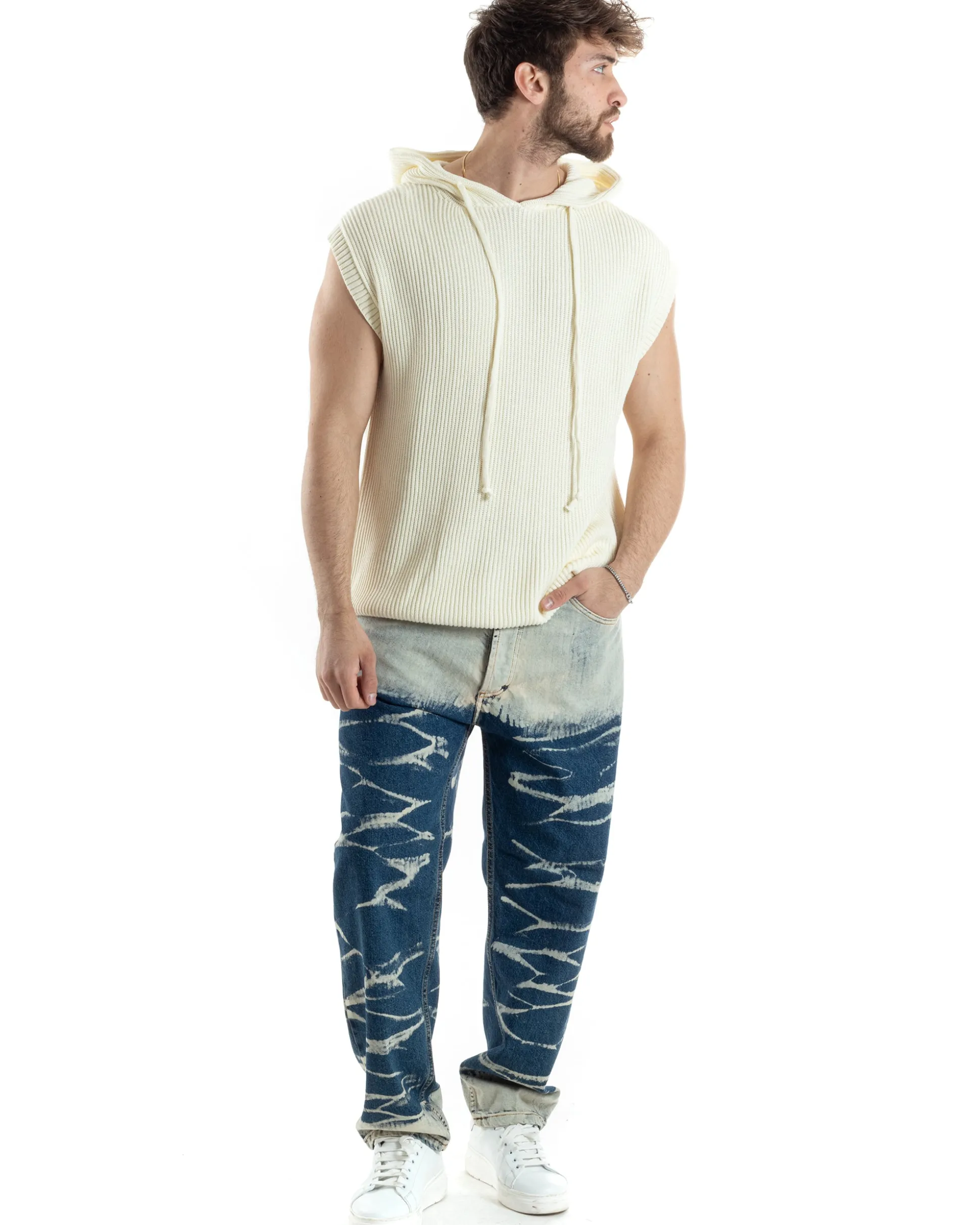 Pantaloni Uomo Jeans Baggy Sabbiato Tie-Dye Denim Fondo Largo Ampio GIOSAL-JS1018A