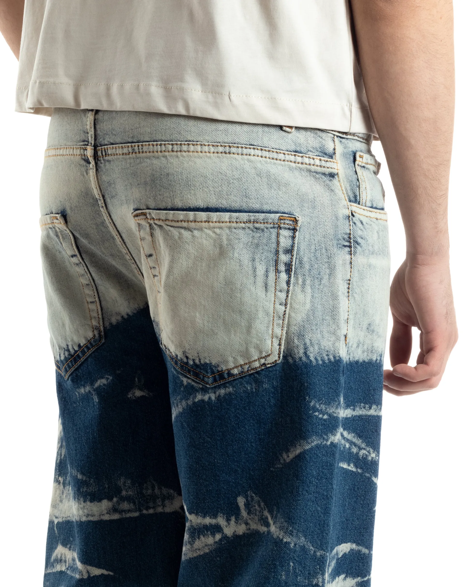 Pantaloni Uomo Jeans Baggy Sabbiato Tie-Dye Denim Fondo Largo Ampio GIOSAL-JS1018A