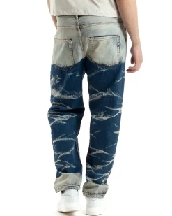 Pantaloni Uomo Jeans Baggy Sabbiato Tie-Dye Denim Fondo Largo Ampio GIOSAL-JS1018A
