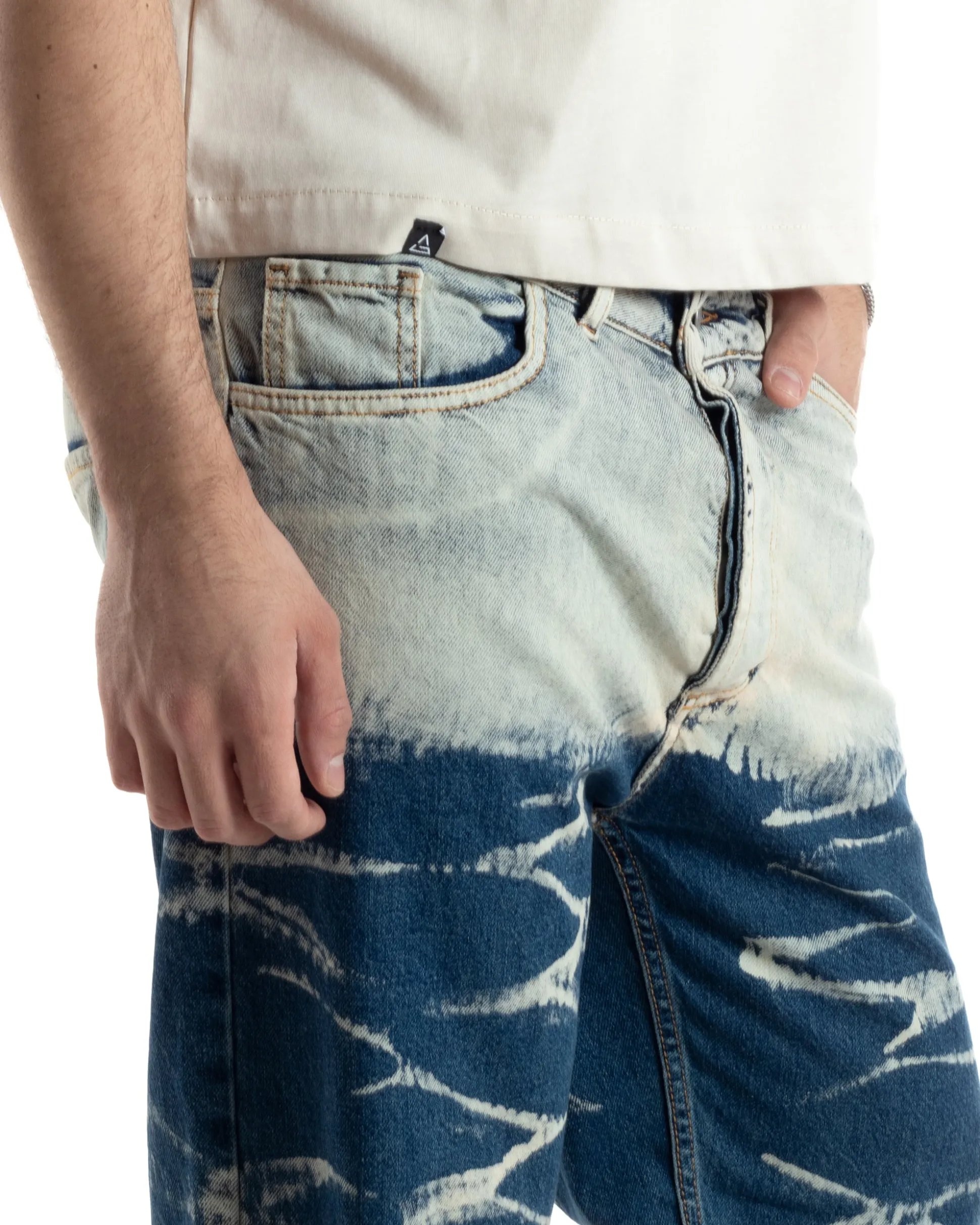 Pantaloni Uomo Jeans Baggy Sabbiato Tie-Dye Denim Fondo Largo Ampio GIOSAL-JS1018A