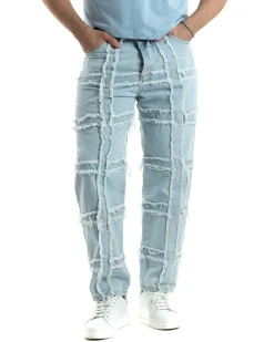 Pantaloni Uomo Jeans Baggy Sfrangiato Denim Chiaro Fondo Largo Ampio GIOSAL-JS1022A