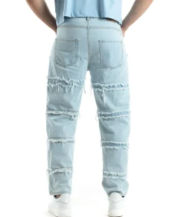 Pantaloni Uomo Jeans Baggy Sfrangiato Denim Chiaro Fondo Largo Ampio GIOSAL-JS1022A