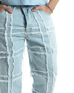 Pantaloni Uomo Jeans Baggy Sfrangiato Denim Chiaro Fondo Largo Ampio GIOSAL-JS1022A