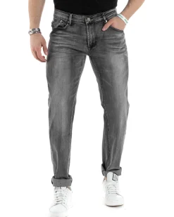 Pantaloni Uomo Jeans Cinque Tasche Slim Fit Basic Grigio Denim Stone Washed GIOSAL-JS1005A