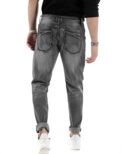 Pantaloni Uomo Jeans Cinque Tasche Slim Fit Basic Grigio Denim Stone Washed GIOSAL-JS1005A
