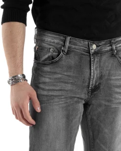 Pantaloni Uomo Jeans Cinque Tasche Slim Fit Basic Grigio Denim Stone Washed GIOSAL-JS1005A