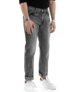 Pantaloni Uomo Jeans Cinque Tasche Slim Fit Basic Grigio Denim Stone Washed GIOSAL-JS1005A