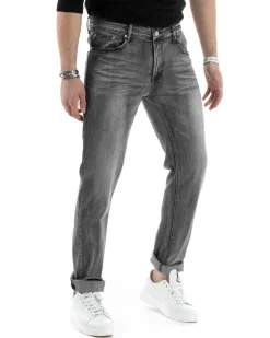 Pantaloni Uomo Jeans Cinque Tasche Slim Fit Basic Grigio Denim Stone Washed GIOSAL-JS1005A