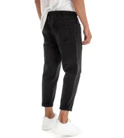 Pantaloni uomo jeans jogger cotone loose fit rotture nero GIOSAL-P3028A