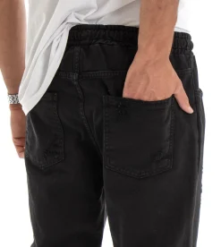 Pantaloni uomo jeans jogger cotone loose fit rotture nero GIOSAL-P3028A