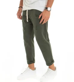 Pantaloni uomo jeans jogger cotone loose fit rotture verde GIOSAL-P3068A