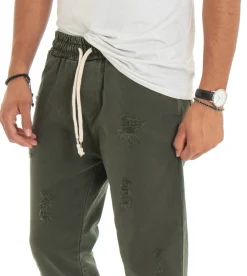 Pantaloni uomo jeans jogger cotone loose fit rotture verde GIOSAL-P3068A