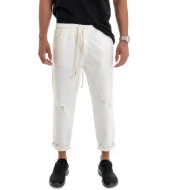 Pantaloni uomo jeans jogger cotone loose fit rotture bianco GIOSAL-P3037A