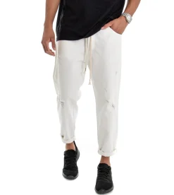 Pantaloni uomo jeans jogger cotone loose fit rotture bianco GIOSAL-P3037A