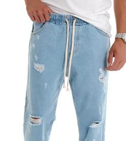 Pantaloni uomo jeans loose fit pantalaccio rotture denim chiaro GIOSAL-P3021A