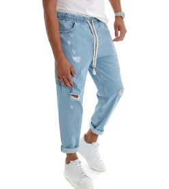 Pantaloni uomo jeans loose fit pantalaccio rotture denim chiaro GIOSAL-P3021A