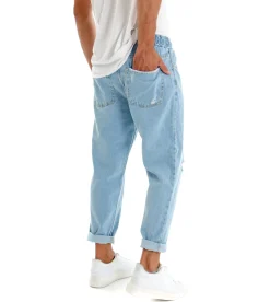 Pantaloni uomo jeans loose fit pantalaccio rotture denim chiaro GIOSAL-P3021A