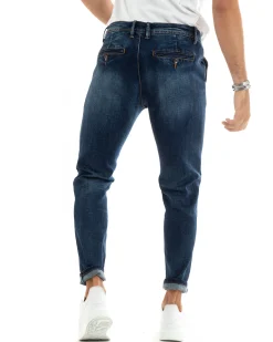 Pantaloni Uomo Jeans Tasche America Slim Fit Denim Blu P5967A