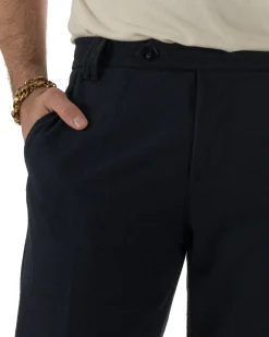 Pantaloni Uomo Lana Abbottonatura Allungata Classico Basic Blu P6437A