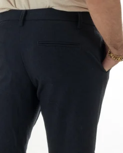 Pantaloni Uomo Lana Abbottonatura Allungata Classico Basic Blu P6437A