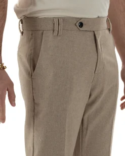 Pantaloni Uomo Lana Abbottonatura Allungata Classico Basic Beige P6433A