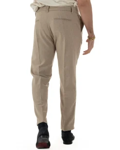Pantaloni Uomo Lana Abbottonatura Allungata Classico Basic Beige P6433A