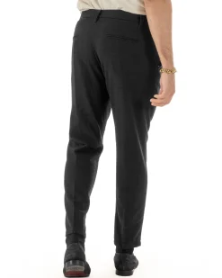 Pantaloni Uomo Lana Abbottonatura Allungata Classico Basic Nero P6434A
