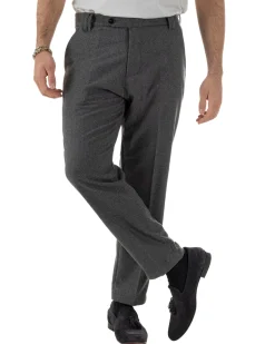 Pantaloni Uomo Lana Abbottonatura Allungata Classico Basic Grigio P6435A
