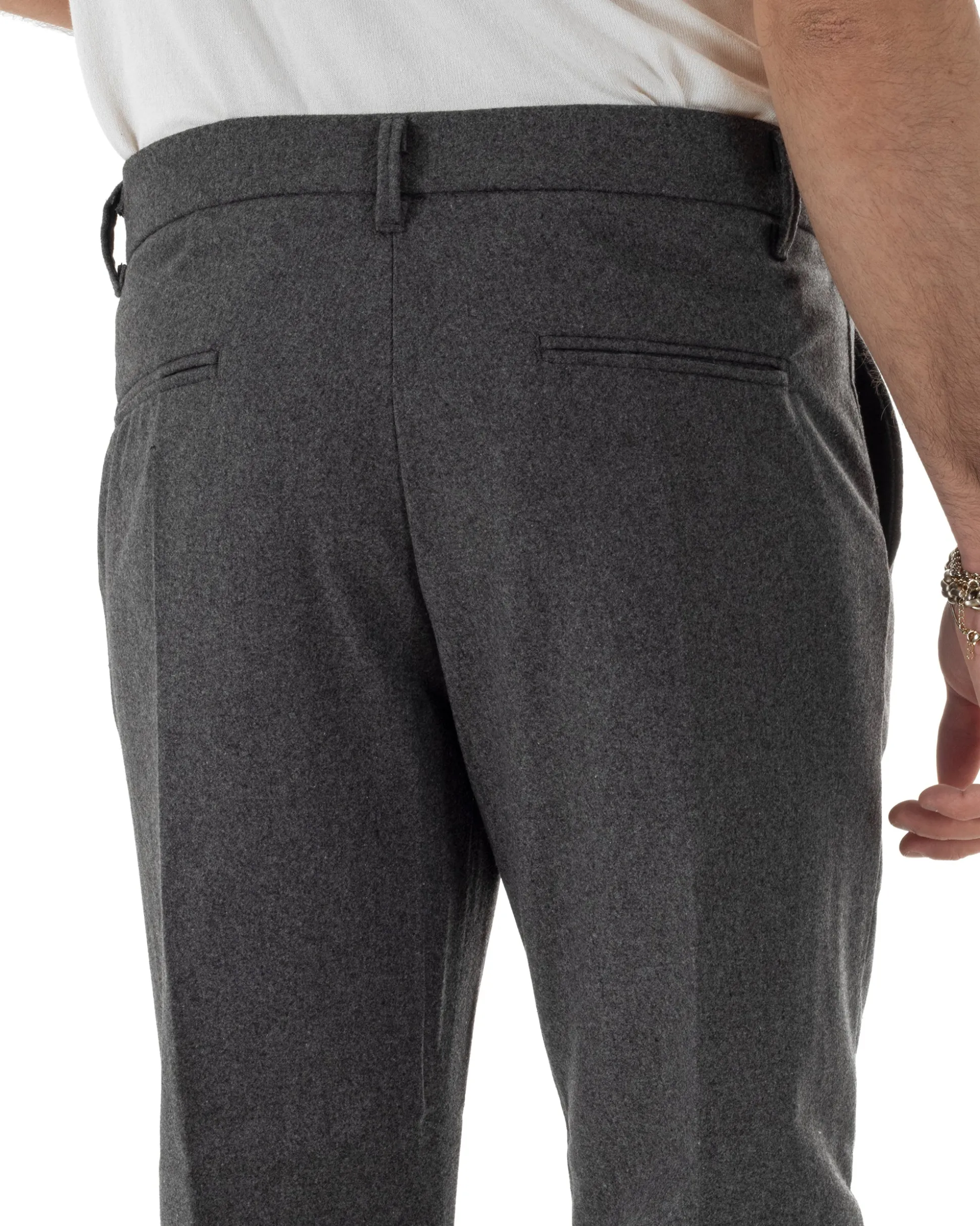 Pantaloni Uomo Lana Abbottonatura Allungata Classico Basic Grigio P6435A