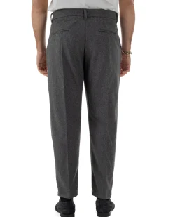 Pantaloni Uomo Lana Abbottonatura Allungata Classico Basic Grigio P6435A