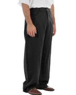 Pantaloni uomo lino baggy fit cinque tasche nero GIOSAL-P6502A