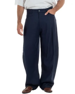 Pantaloni uomo lino baggy fit cinque tasche blu GIOSAL-P6501A