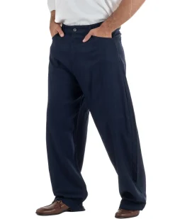 Pantaloni uomo lino baggy fit cinque tasche blu GIOSAL-P6501A