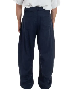 Pantaloni uomo lino baggy fit cinque tasche blu GIOSAL-P6501A