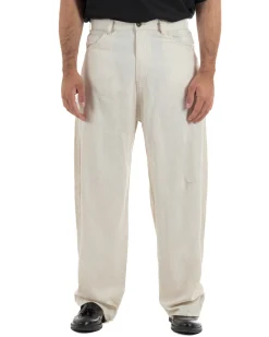 Pantaloni uomo lino baggy fit cinque tasche beige GIOSAL-P6500A