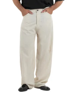 Pantaloni uomo lino baggy fit cinque tasche beige GIOSAL-P6500A