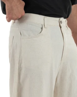 Pantaloni uomo lino baggy fit cinque tasche beige GIOSAL-P6500A
