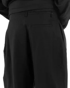 Pantaloni uomo lino baggy wide fit pinces estivo nero GIOSAL-P6519A