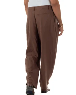 Pantaloni uomo lino baggy wide fit pinces estivo marrone GIOSAL-P6520A