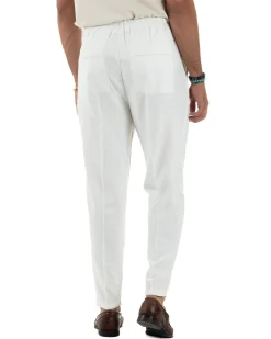 Pantaloni uomo lino sartoriale pinces tasche america elastico bianco GIOSAL-P6325A