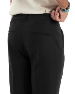 Pantaloni uomo lino sartoriale pinces tasche america elastico nero GIOSAL-P6322A