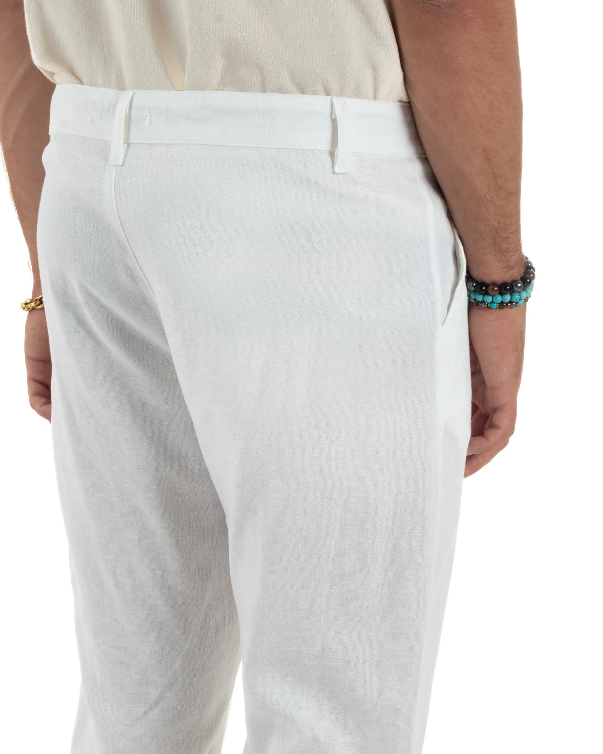 Pantaloni uomo lino sartoriale abbottonatura allungata bianco P6329A