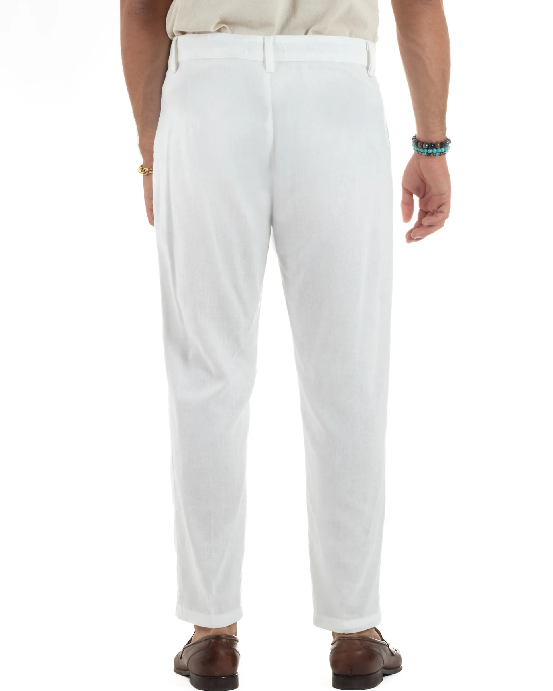 Pantaloni uomo lino sartoriale abbottonatura allungata bianco P6329A
