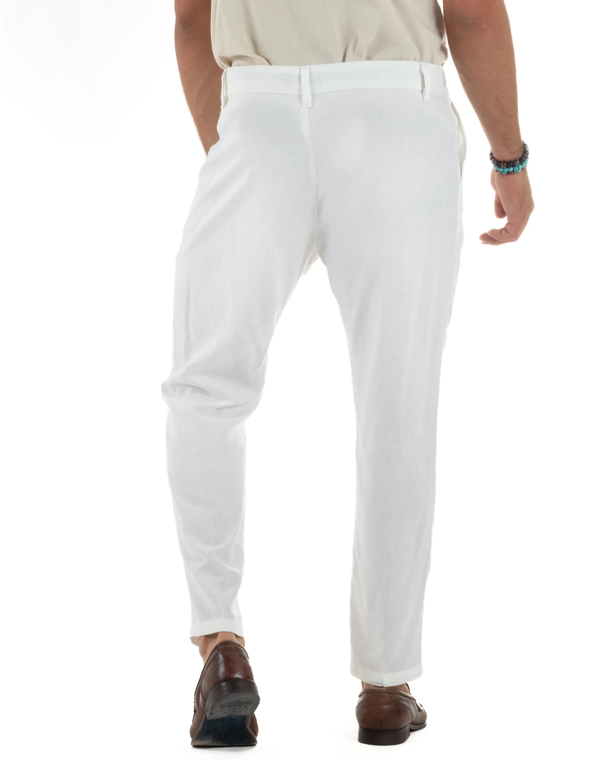 Pantaloni uomo lino sartoriale abbottonatura allungata bianco P6329A