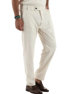 Pantaloni uomo lino sartoriale abbottonatura allungata beige P6327A