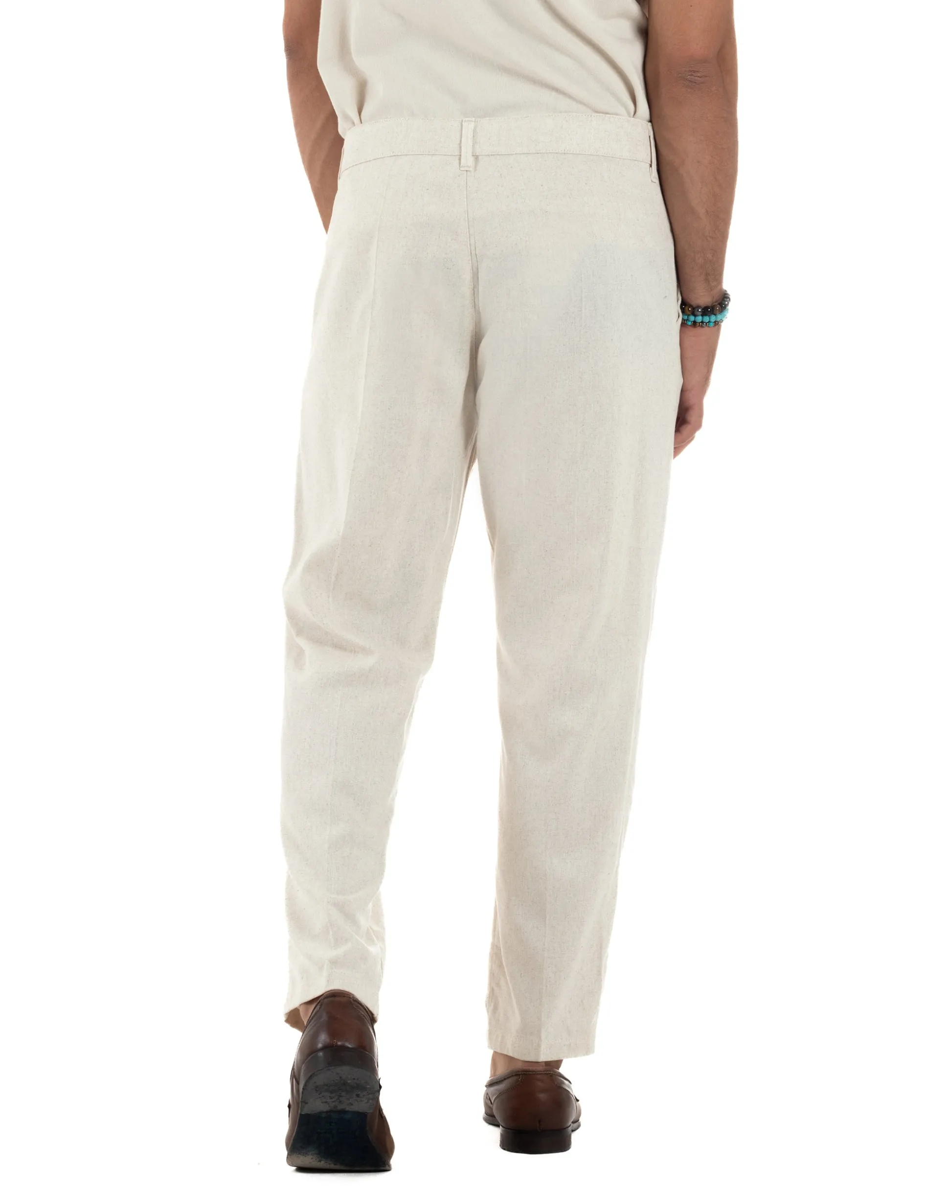 Pantaloni uomo lino sartoriale abbottonatura allungata beige P6327A