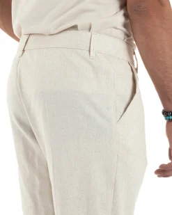 Pantaloni uomo lino sartoriale abbottonatura allungata beige P6327A