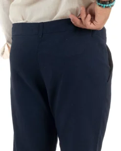 Pantaloni uomo lino sartoriale abbottonatura allungata blu P6326A