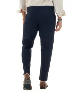 Pantaloni uomo lino sartoriale abbottonatura allungata blu P6326A